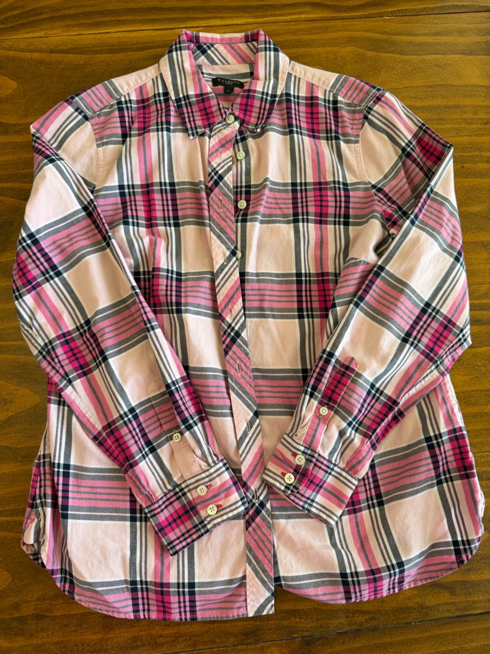 Talbots Pink & Black Plaid Classic Flannel Button-Down Shirt Gorpcore